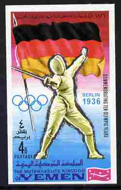 Yemen - Royalist 1968 Fencing 4b from Summer Olympics imperf set unmounted mint, Mi 520B