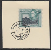 St Vincent 1938 KG6 Pictorial definitive 2.5d SG 153 on piece with full strike of Madame Joseph forged postmark type 372