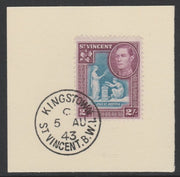 St Vincent 1938 KG6 Pictorial definitive 2s SG 157 on piece with full strike of Madame Joseph forged postmark type 372