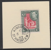 St Vincent 1938 KG6 Pictorial definitive 5s SG 158 on piece with full strike of Madame Joseph forged postmark type 372