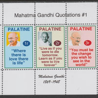 Palatine (Fantasy) Quotations by Mahatma Gandhi #1 perf deluxe glossy sheetlet containing 3 values each with a famous quotation,unmounted mint