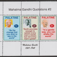 Palatine (Fantasy) Quotations by Mahatma Gandhi #2 perf deluxe glossy sheetlet containing 3 values each with a famous quotation,unmounted mint