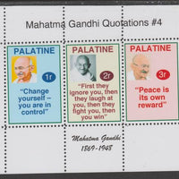 Palatine (Fantasy) Quotations by Mahatma Gandhi #4 perf deluxe glossy sheetlet containing 3 values each with a famous quotation,unmounted mint