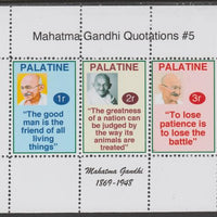 Palatine (Fantasy) Quotations by Mahatma Gandhi #5 perf deluxe glossy sheetlet containing 3 values each with a famous quotation,unmounted mint