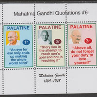 Palatine (Fantasy) Quotations by Mahatma Gandhi #6 perf deluxe glossy sheetlet containing 3 values each with a famous quotation,unmounted mint