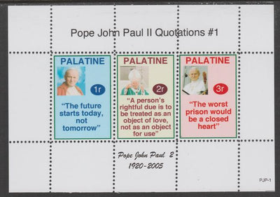 Palatine (Fantasy) Quotations by Pope John Paul II #1 perf deluxe glossy sheetlet containing 3 values each with a famous quotation,unmounted mint