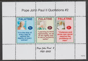 Palatine (Fantasy) Quotations by Pope John Paul II #2 perf deluxe glossy sheetlet containing 3 values each with a famous quotation,unmounted mint