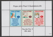 Palatine (Fantasy) Quotations by Pope John Paul II #3 perf deluxe glossy sheetlet containing 3 values each with a famous quotation,unmounted mint