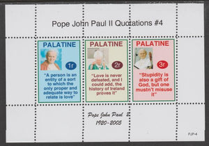 Palatine (Fantasy) Quotations by Pope John Paul II #4 perf deluxe glossy sheetlet containing 3 values each with a famous quotation,unmounted mint