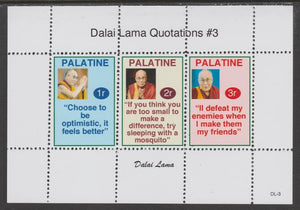 Palatine (Fantasy) Quotations by Dalai Lama #3 perf deluxe glossy sheetlet containing 3 values each with a famous quotation,unmounted mint