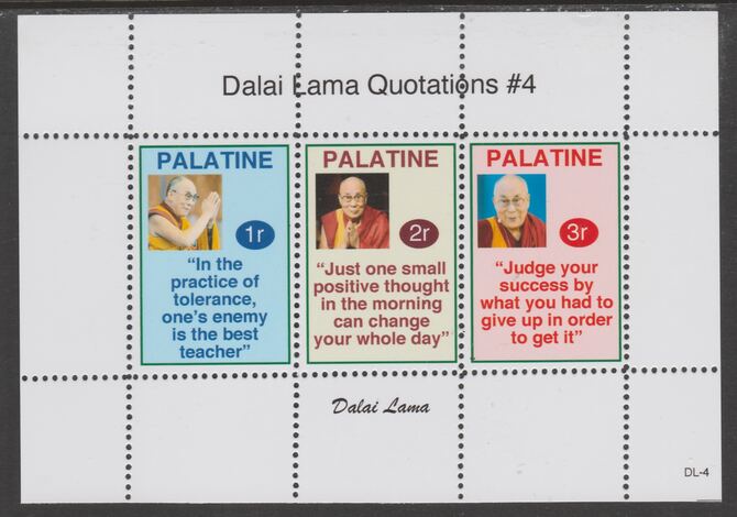 Palatine (Fantasy) Quotations by Dalai Lama #4 perf deluxe glossy sheetlet containing 3 values each with a famous quotation,unmounted mint