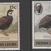 Sierra Leone 1983 Blue Quail 15c (with 1983 imprint) two good shades both unmounted mint SG 766