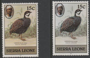 Sierra Leone 1983 Blue Quail 15c (with 1983 imprint) two good shades both unmounted mint SG 766