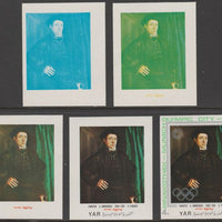 Yemen - Republic 1971 Munich Olympic Games - Paintings 4B Christoph Fugger by Amberger the set of 5 progressive proofs comprising 1, 2, 3, 4 colours and completed design all unmounted mint as Michel1333