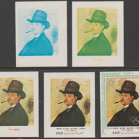 Yemen - Republic 1971 Munich Olympic Games - Paintings 7B Schuch by Leibl the set of 5 progressive proofs comprising 1, 2, 3, 4 colours and completed design all unmounted mint as Michel1334