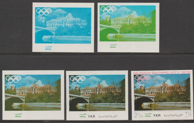 Yemen - Republic 1970 Munich Olympic Games - Famous Sights 2.5B Maximilianeum the set of 5 progressive proofs comprising 1, 2, 3, 4 colours and completed design all unmounted mint as Michel1234