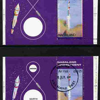 Nagaland 1969 The Moon programme 1ch25 perf proof m/sheet with 'Earth' omitted and blue shifted downward unmounted mint plus cto normal sheet
