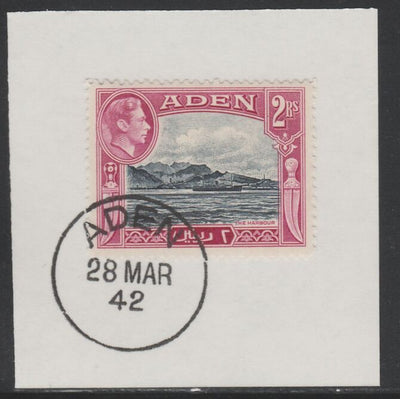 Aden 1939-48 KG6 The Harbour 2r deep blue & magenta on piece with full strike of Madame Joseph forged postmark type 3