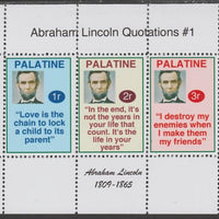 Palatine (Fantasy) Quotations by Abraham Lincoln #1 perf deluxe glossy sheetlet containing 3 values each with a famous quotation,unmounted mint