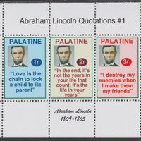Palatine (Fantasy) Quotations by Abraham Lincoln #1 perf deluxe glossy sheetlet containing 3 values each with a famous quotation,unmounted mint