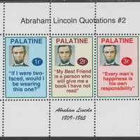 Palatine (Fantasy) Quotations by Abraham Lincoln #2 perf deluxe glossy sheetlet containing 3 values each with a famous quotation,unmounted mint