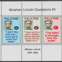 Palatine (Fantasy) Quotations by Abraham Lincoln #3 perf deluxe glossy sheetlet containing 3 values each with a famous quotation,unmounted mint