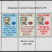 Palatine (Fantasy) Quotations by Abraham Lincoln #4 perf deluxe glossy sheetlet containing 3 values each with a famous quotation,unmounted mint