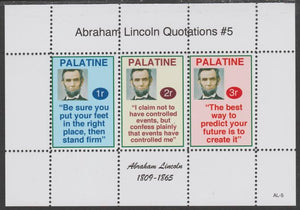 Palatine (Fantasy) Quotations by Abraham Lincoln #5 perf deluxe glossy sheetlet containing 3 values each with a famous quotation,unmounted mint