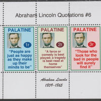 Palatine (Fantasy) Quotations by Abraham Lincoln #6 perf deluxe glossy sheetlet containing 3 values each with a famous quotation,unmounted mint
