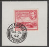 Cyprus 1938-51 KG6 Kyrenia Harbour 1.5pi carmine SG 155 on piece with full strike of Madame Joseph forged postmark type 137