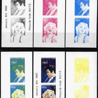 Batum 1995 Film Stars (Elvis & Marilyn Monroe) souvenir sheet containing 2 values each x 6 imperf progressive colour proofs comprising the 4 individual colours plus 2 and all 4-colour composites (12 proofs) unmounted mint