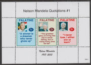 Palatine (Fantasy) Quotations by Nelson Mandela #1 perf deluxe glossy sheetlet containing 3 values each with a famous quotation,unmounted mint
