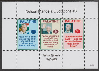 Palatine (Fantasy) Quotations by Nelson Mandela #6 perf deluxe glossy sheetlet containing 3 values each with a famous quotation,unmounted mint