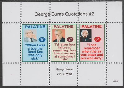 Palatine (Fantasy) Quotations by George Burns #2 perf deluxe glossy sheetlet containing 3 values each with a famous quotation,unmounted mint