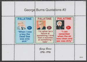 Palatine (Fantasy) Quotations by George Burns #2 perf deluxe glossy sheetlet containing 3 values each with a famous quotation,unmounted mint