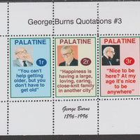 Palatine (Fantasy) Quotations by George Burns #3 perf deluxe glossy sheetlet containing 3 values each with a famous quotation,unmounted mint