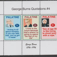 Palatine (Fantasy) Quotations by George Burns #4 perf deluxe glossy sheetlet containing 3 values each with a famous quotation,unmounted mint