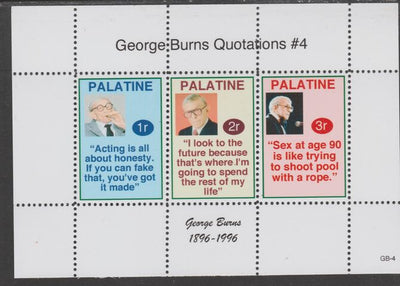 Palatine (Fantasy) Quotations by George Burns #4 perf deluxe glossy sheetlet containing 3 values each with a famous quotation,unmounted mint