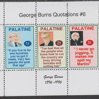 Palatine (Fantasy) Quotations by George Burns #6 perf deluxe glossy sheetlet containing 3 values each with a famous quotation,unmounted mint