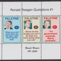 Palatine (Fantasy) Quotations by Ronald Reagan #1 perf deluxe glossy sheetlet containing 3 values each with a famous quotation,unmounted mint