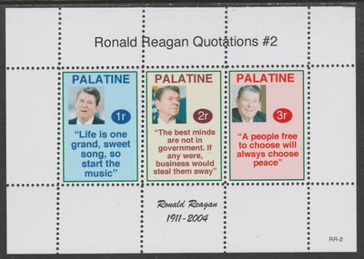 Palatine (Fantasy) Quotations by Ronald Reagan #2 perf deluxe glossy sheetlet containing 3 values each with a famous quotation,unmounted mint