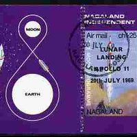 Nagaland 1969 The Moon programme 1ch25 m/sheet opt'd 'Lunar Landing Apollo 11' proof with double row of perfs at left only cto used