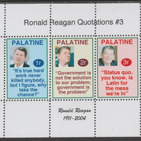 Palatine (Fantasy) Quotations by Ronald Reagan #3 perf deluxe glossy sheetlet containing 3 values each with a famous quotation,unmounted mint