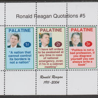 Palatine (Fantasy) Quotations by Ronald Reagan #5 perf deluxe glossy sheetlet containing 3 values each with a famous quotation,unmounted mint