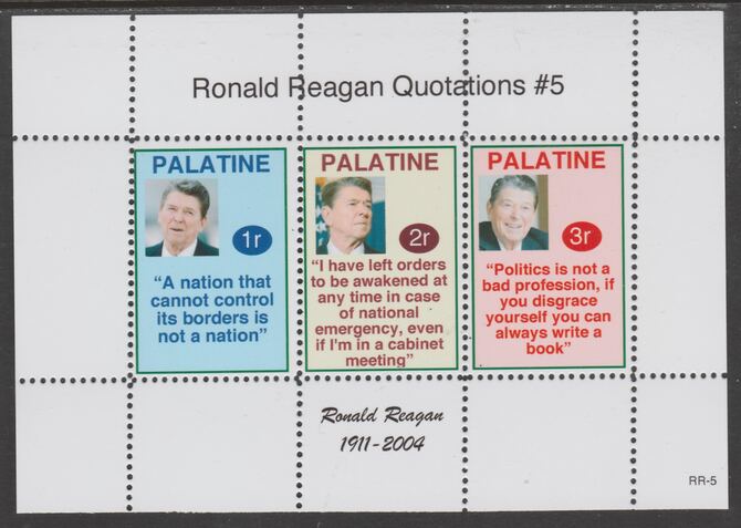 Palatine (Fantasy) Quotations by Ronald Reagan #5 perf deluxe glossy sheetlet containing 3 values each with a famous quotation,unmounted mint