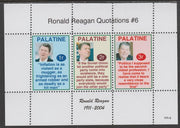 Palatine (Fantasy) Quotations by Ronald Reagan #6 perf deluxe glossy sheetlet containing 3 values each with a famous quotation,unmounted mint