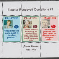 Palatine (Fantasy) Quotations by Eleanor Roosevelt #1 perf deluxe glossy sheetlet containing 3 values each with a famous quotation,unmounted mint