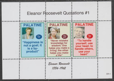 Palatine (Fantasy) Quotations by Eleanor Roosevelt #1 perf deluxe glossy sheetlet containing 3 values each with a famous quotation,unmounted mint