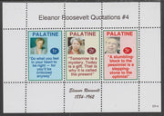 Palatine (Fantasy) Quotations by Eleanor Roosevelt #4 perf deluxe glossy sheetlet containing 3 values each with a famous quotation,unmounted mint