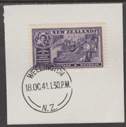 New Zealand 1936 Chamber of Commerce 4d violet (SG596) on piece with full strike of Madame Joseph forged postmark type 287